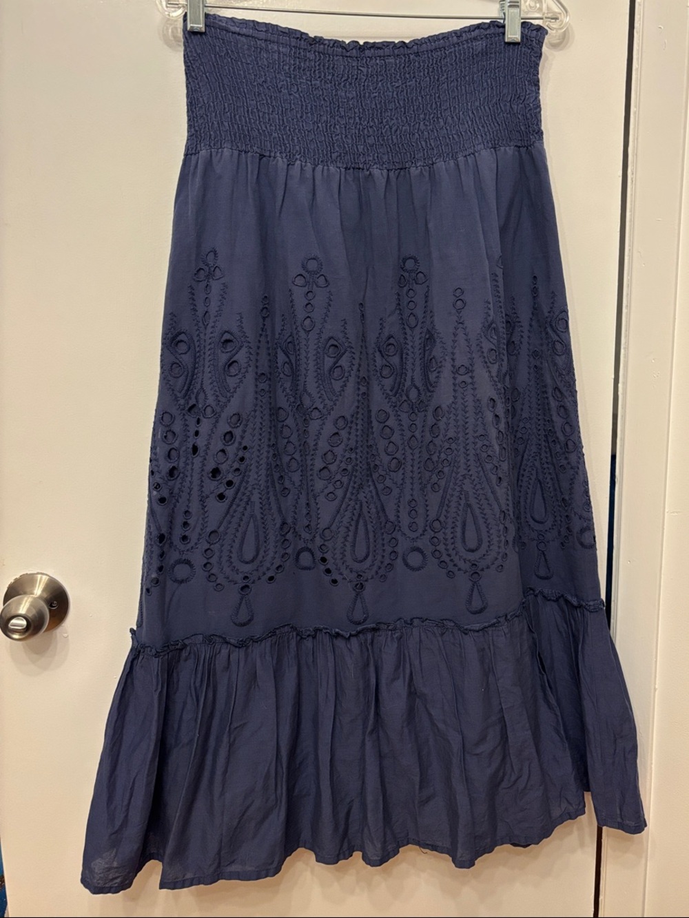 Vintage Smart Set Navy Maxi Skirt with Eyelet Embroidery